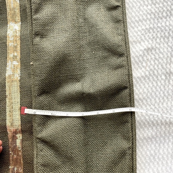 Muche Et Muchette Stylish Gold and Tan Burlap Tote Bag Waxed Bottom - Picture 8 of 12